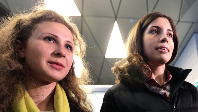 Maria Alyokhina and Nadezhda Tolokonnikova were sentenced to two years in prison for a protest against Vladimir Putin Maria Alyokhina and Nadezhda Tolokonnikova were sentenced to two years in prison for a protest against Vladimir Putin