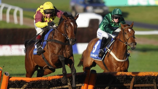Richard Johnson riding Le Rocher to victory at Chepstow this afternoon