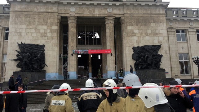 The explosion happened at the entrance to the train station The explosion happened at the entrance to the train station