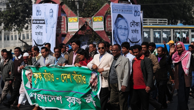 Supporters take part in a procession in Bangladesh in support of Prime Minister Sheikh Hasina Wajid Supporters take part in a procession in Bangladesh in support of Prime Minister Sheikh Hasina Wajid