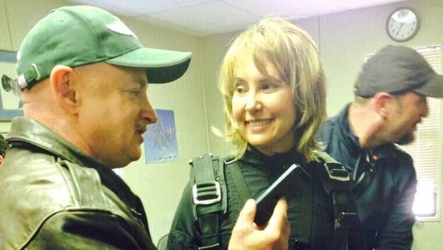 Gabrielle Giffords took part in a skydive to mark the three year anniversary of the Tuscon attack Gabrielle Giffords took part in a skydive to mark the three year anniversary of the Tuscon attack