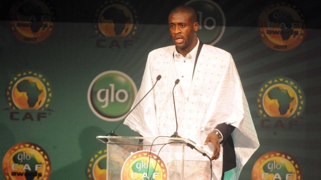 Yaya Toure makes his acceptance speech at the awards ceremony in Lagos