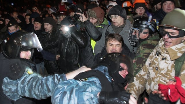 Ukrainian pro-European opposition activists clash with riot police after a rally near a district court in Kiev Ukrainian pro-European opposition activists clash with riot police after a rally near a district court in Kiev