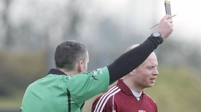 Galway's James Kavanagh is shown the black card by referee John Gilmartin