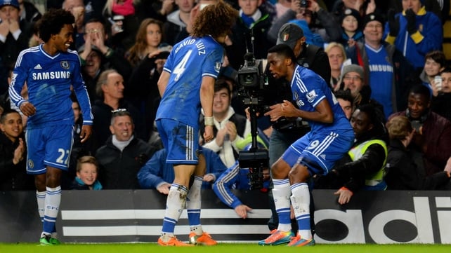 Samuel Eto'o celebrates after scoring in Chelsea's victory over Manchester United