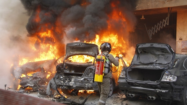 Emergency personnel at the scene of Beirut bomb attack Emergency personnel at the scene of Beirut bomb attack