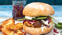 Superburger with Red Onion Marmalade, Cheddar and Sour Cream Superburger with Red Onion Marmalade, Cheddar and Sour Cream
