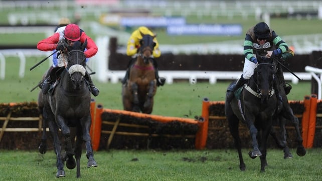 Cheltenham standing dish Knockara Beau (right)scored a first win in his 16th race at Prestbury Park