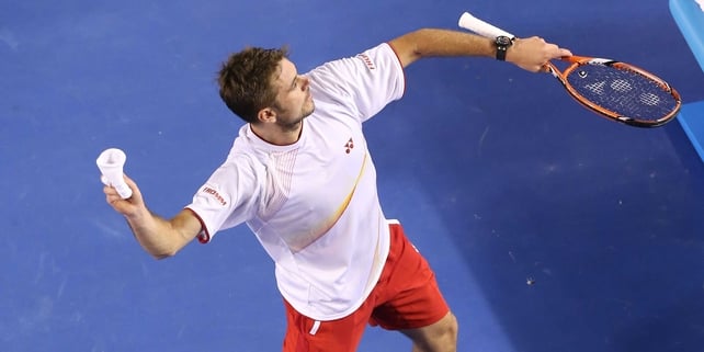 Stanislas Wawrinka celebrates after sealing victory at Rod Laver Arena