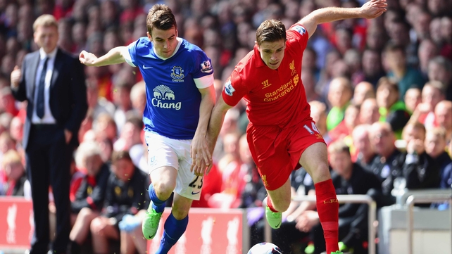 Seamus Coleman and Jordan Henderson at Anfield last season
