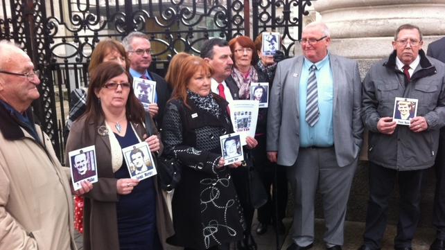 The families, pictured outside Governent Buildings, have taken their campaign for an independent investigation to Europe The families, pictured outside Governent Buildings, have taken their campaign for an independent investigation to Europe