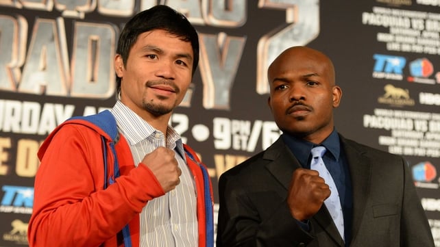 Manny Pacquiao and Tim Bradley at a news conference to promote their bout