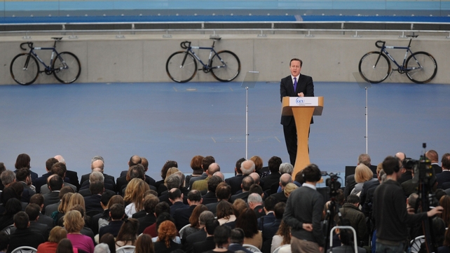 David Cameron was speaking at the Olympic Park in London David Cameron was speaking at the Olympic Park in London