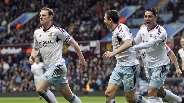 Kevin Nolan celebrates after he scores West Ham's second goal