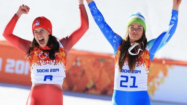 Dominique Gisin and Slovenia's Tina Maze could not be separated and shared gold in the downhill event