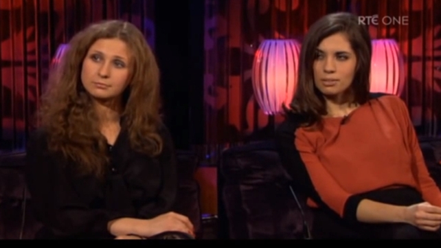 Nadzehda Tolokonnikova and Maria Alyokhina during an appearance on RTÉ's Saturday Night Show Nadzehda Tolokonnikova and Maria Alyokhina during an appearance on RTÉ's Saturday Night Show