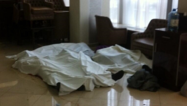 Bodies lined up in the lobby of Kiev's Hotel Ukraine Bodies lined up in the lobby of Kiev's Hotel Ukraine