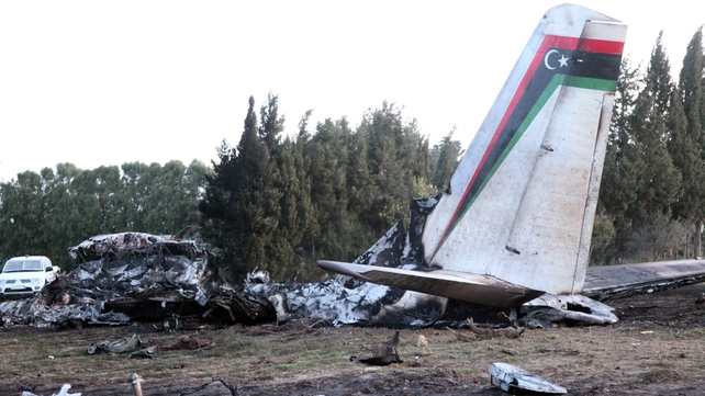A Libyan army medical plane has crashed in Tunisia killing all 11 people on board (Pic: EPA) A Libyan army medical plane has crashed in Tunisia killing all 11 people on board (Pic: EPA)