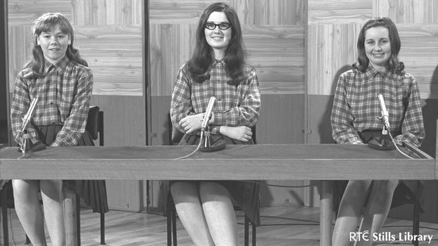 3 Teenage girls from Cross and Passion College, Kilcullen on schools quiz programme 'Mark Time' in 1968. But who are they?
