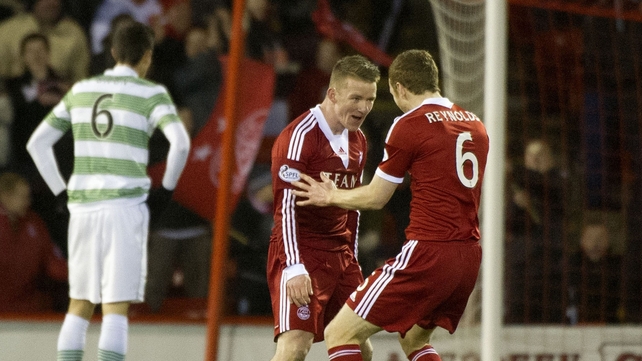 Aberdeen's Jonathan Hayes celebrates after opening the scoring
