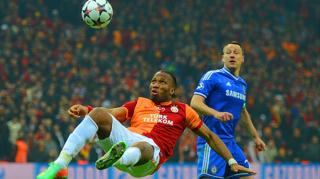 Galatasaray striker Didier Drogba attempts the spectacular against his old club