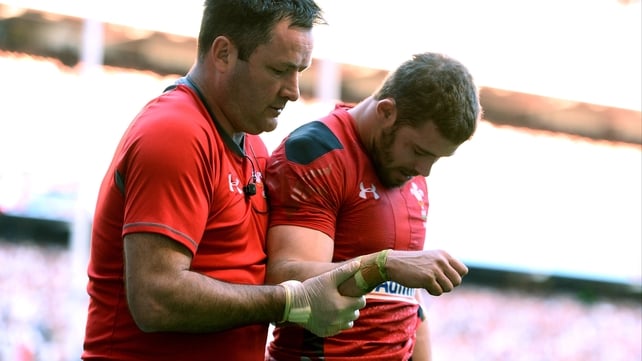 Leigh Halfpenny leaves the field at Twickenham
