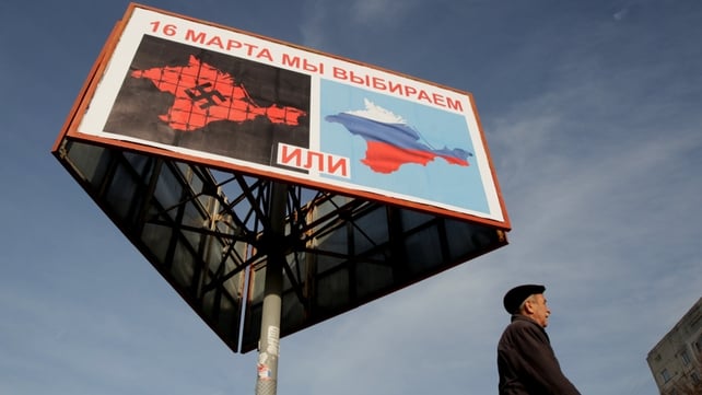A poster calling people to vote in the upcoming referendum in the Crimea, is seen in Sevastopol (Pic: EPA) A poster calling people to vote in the upcoming referendum in the Crimea, is seen in Sevastopol (Pic: EPA)
