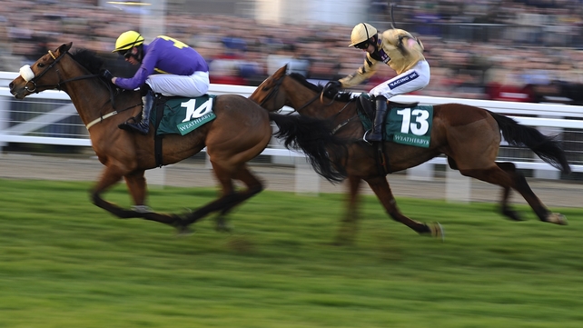 Robbie McNamara rides Silver Concorde (left) to win the Champion Bumper