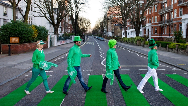 The zebra crossing on Abbey Road, St John's Wood in London, is turned green (Pic: Tourism Ireland's Global Greening Initiative)