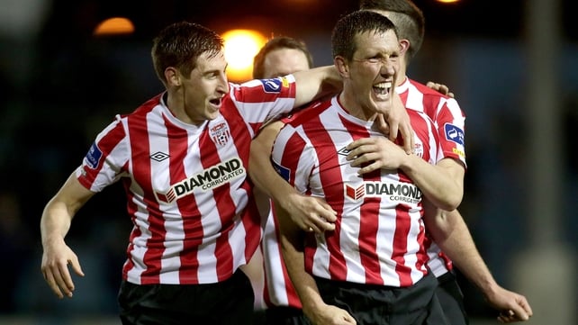 Derry's Cliff Byrne celebrates after equalising against Drogheda