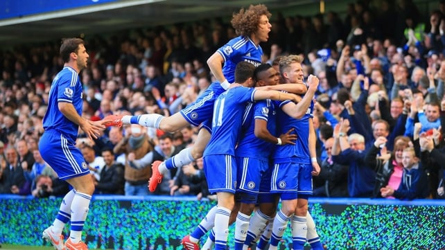 Chelsea celebrate Andre Schurrle's goal