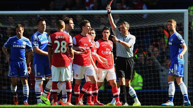 Kieran Gibbs saw red in a case of mistaken identity