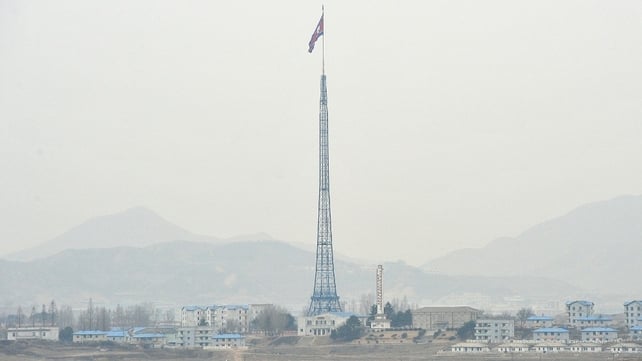 A North Korean flag flutters in the propaganda village of Gijungdong A North Korean flag flutters in the propaganda village of Gijungdong