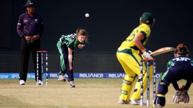 Ireland's 14-year-old Lucy O'Reilly bowling