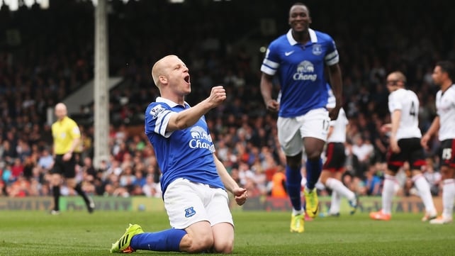 Steven Naismith celebrates scoring for Everton