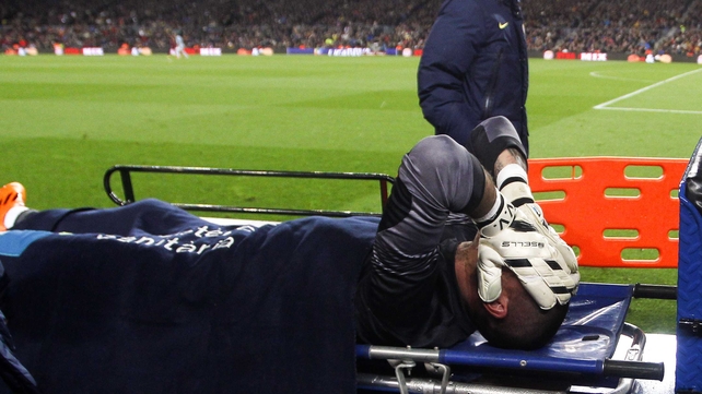 Victor Valdes was brought from the field on a stretcher against Celta Vigo following his anterior cruciate ligament injury