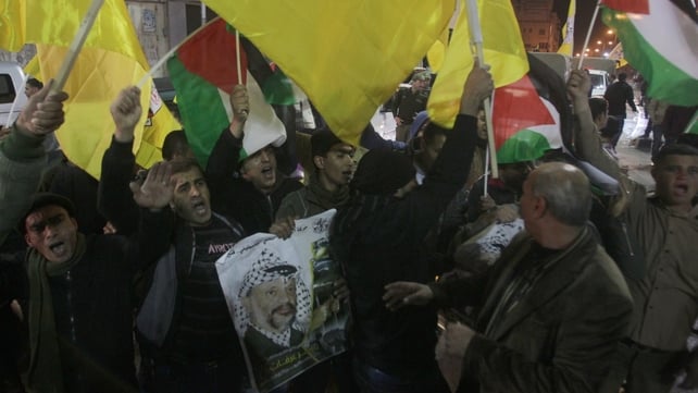Palestinian supporters of the Fatah movement wave their national flag and the party's flag as they demonstrate in support of the Palestinian president Mahmud Abbas Palestinian supporters of the Fatah movement wave their national flag and the party's flag as they demonstrate in support of the Palestinian president Mahmud Abbas