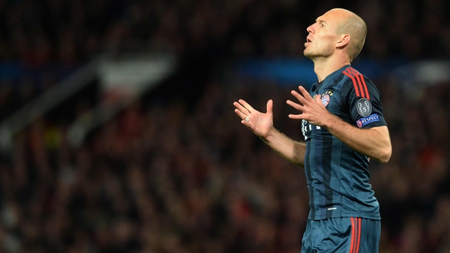 Arjen Robben at Old Trafford last night after a somewhat frustrating 90 minutes for the German champions