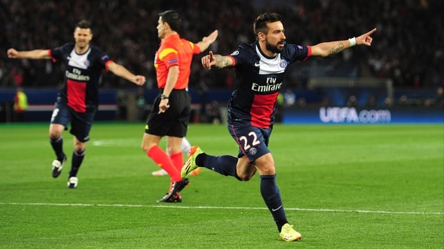 Ezequiel Lavezzi celebrates scoring the game's opening goal