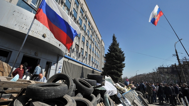 Pro-Russian activists block access to the Ukrainian Security Service building in Luhansk Pro-Russian activists block access to the Ukrainian Security Service building in Luhansk