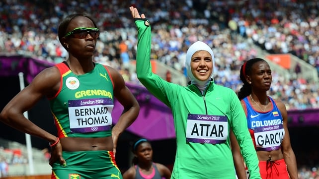 Saudi Arabia's Sarah Attar (C) at the end of the women's 800m heats at the London Olympics Saudi Arabia's Sarah Attar (C) at the end of the women's 800m heats at the London Olympics