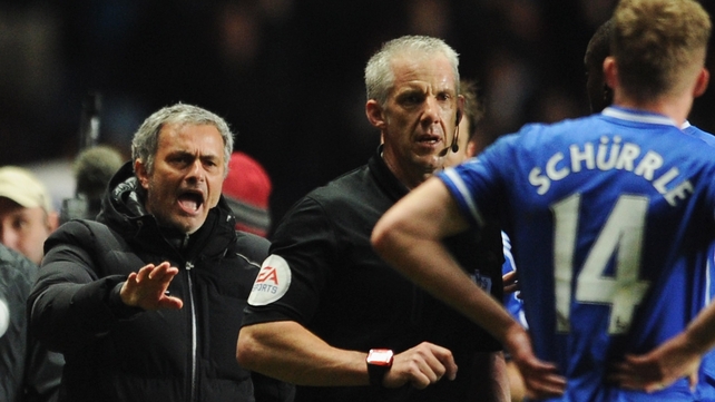Jose Mourinho's protests led to him being sent to the stands by referee Chris Foy