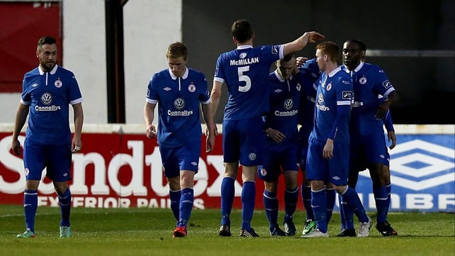 Aaron Green is mobbed after scoring Sligo's third goal