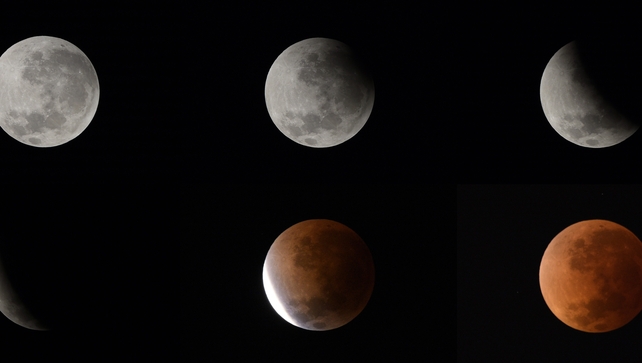 A combo of six pictures shows the phases of the moon (from top L to bottom R) during a lunar eclipse in Buenos Aires A combo of six pictures shows the phases of the moon (from top L to bottom R) during a lunar eclipse in Buenos Aires