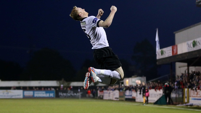 Chris Shields celebrates a goal for Dundalk against Shamrock Rovers during the week
