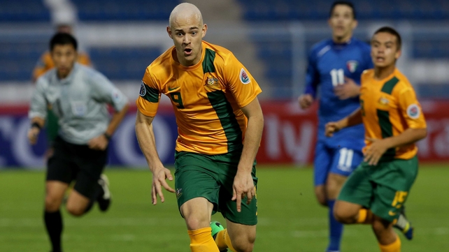 Dylan Tombides in action for the Australia Under-22 side in January