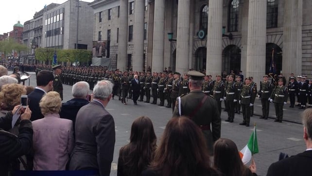 President Higgins inspects the Guard of Honour at the GPO President Higgins inspects the Guard of Honour at the GPO