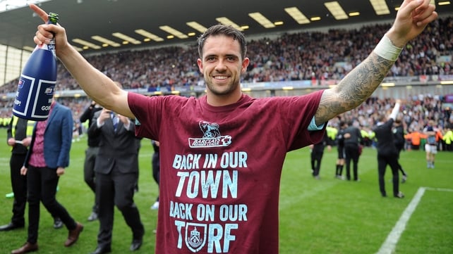 Danny Ings celebrates as the Clarets secured their return to the Premier League