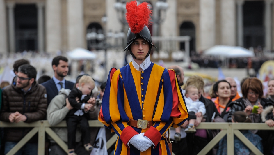 A Swiss Guard stands in St Peter's Square after the canonisations