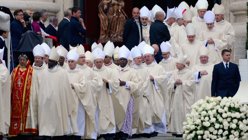 Bishops attend the canonisation mass of Popes John XXIII and John Paul II